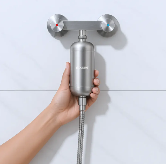 Exclusivius Ltd presents the innovative shower hose fitting shower water filter from Puure.